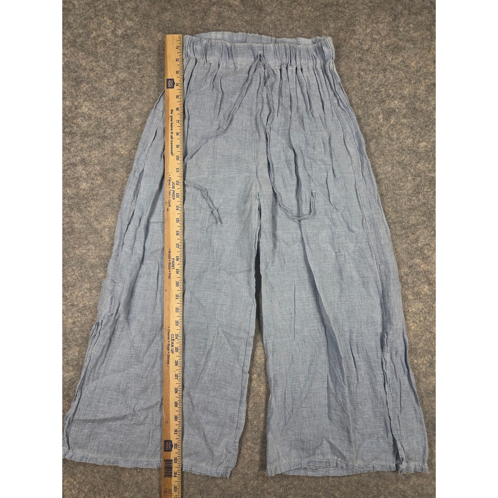 Tempo Paris 100% Linen Wide Leg Pants Blue Made in Italy Art 1502E Medium - Picture 3 of 10